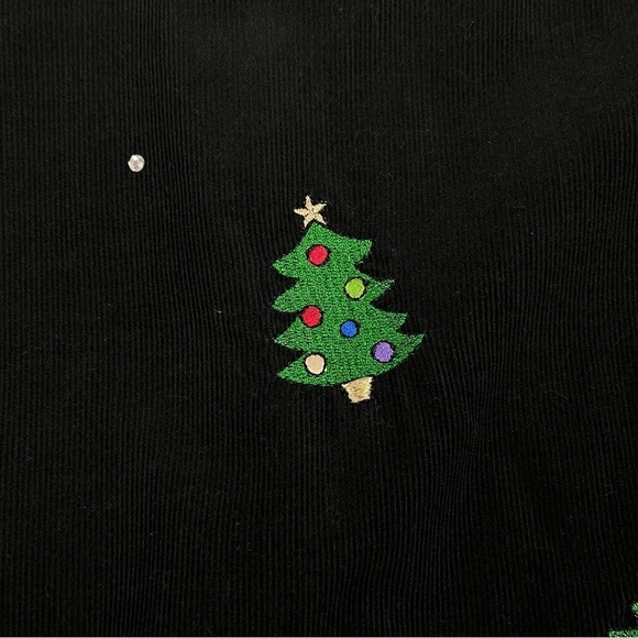The Quaker Factory Corduroy Shirt Embroidered Christmas Trees Black Large - Picture 7 of 9